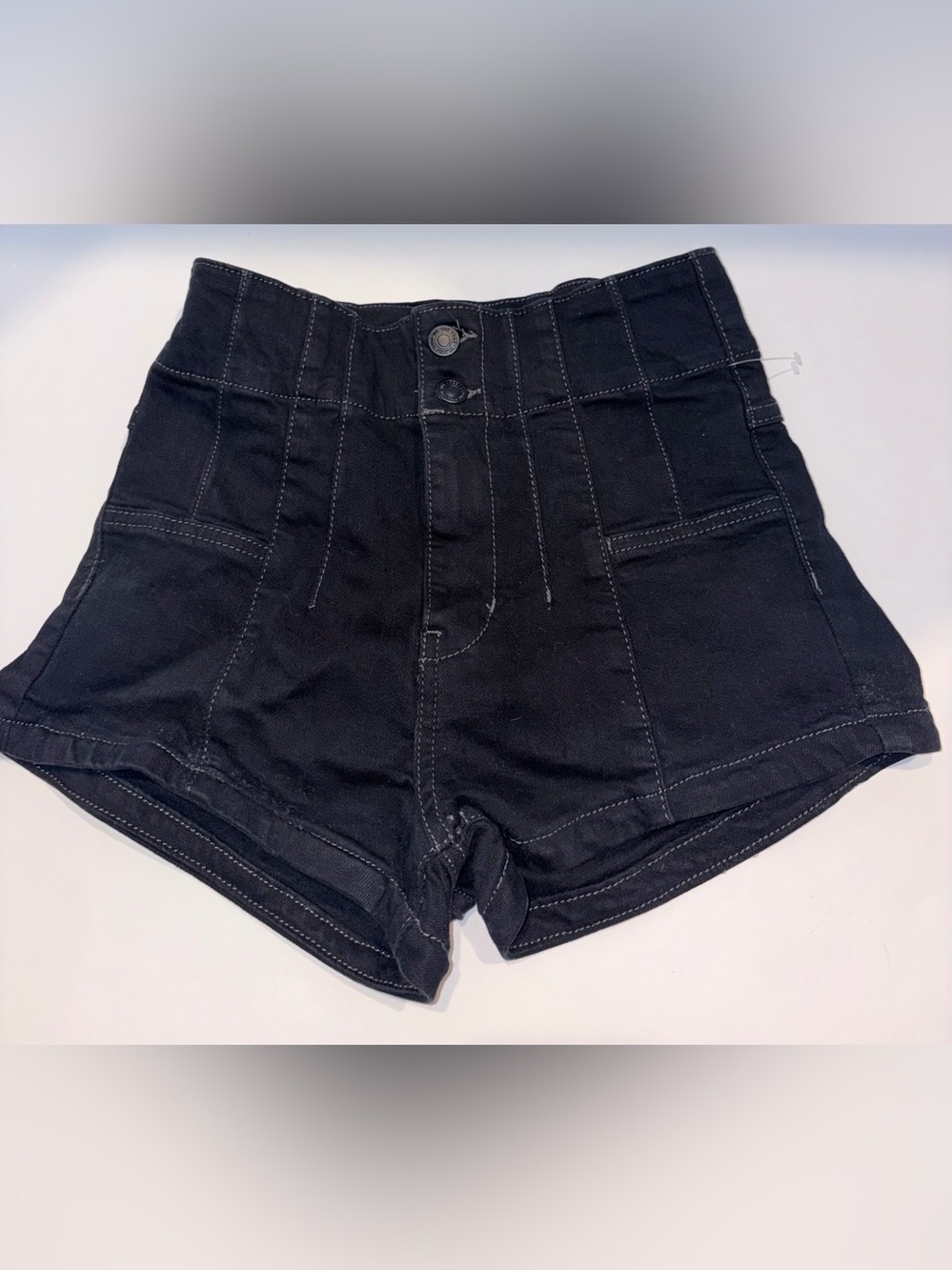 We The Free Black High-Waist Denim Shorts with Double Button